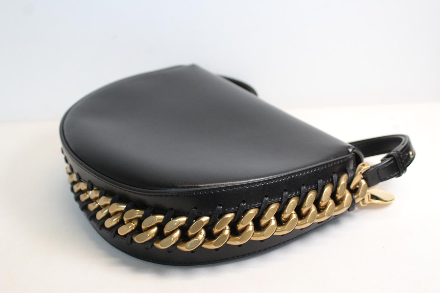 STELLA MCCARTNEY Ladies Frayme Medium Flap Black Faux Leather Shoulder Bag NEW