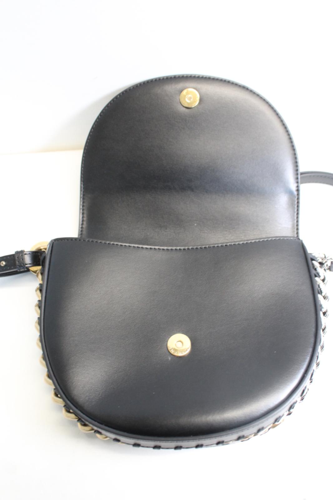 STELLA MCCARTNEY Ladies Frayme Medium Flap Black Faux Leather Shoulder Bag NEW
