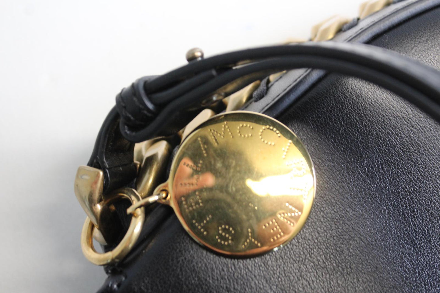 STELLA MCCARTNEY Ladies Frayme Medium Flap Black Faux Leather Shoulder Bag NEW