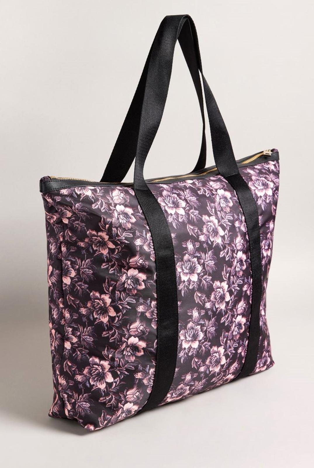 TED BAKER Ozalia Ladies 3D Glitch Floral Printed Tote Bag Black / Purple BNWT