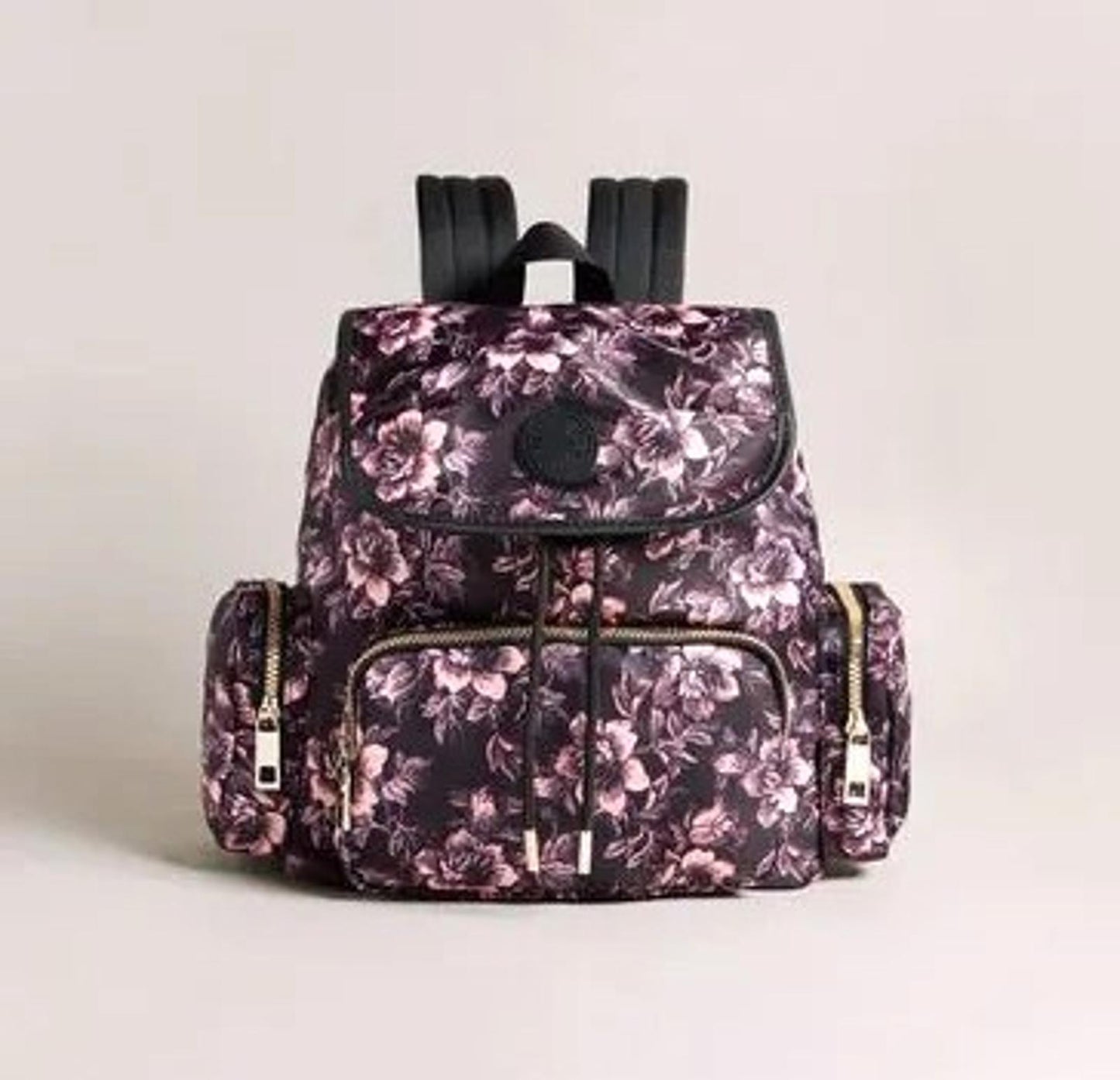 TED BAKER Ozanni Ladies 3D Glitch Floral Printed Backpack Black / Purple BNWT