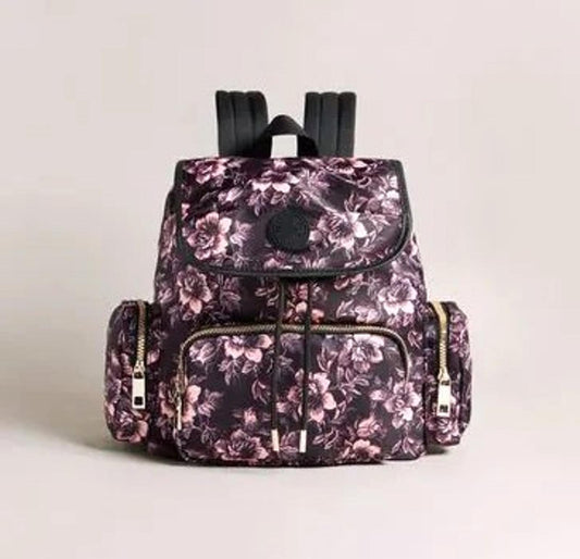 TED BAKER Ozanni Ladies 3D Glitch Floral Printed Backpack Black / Purple BNWT