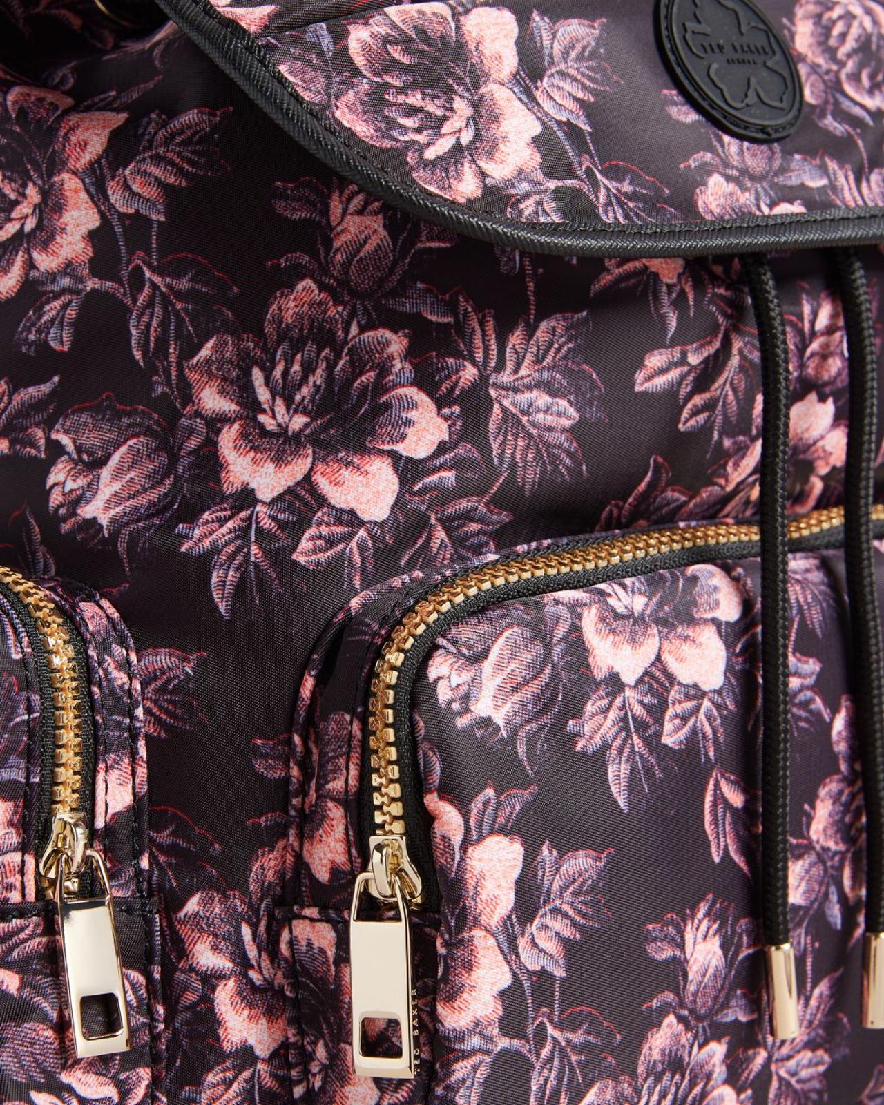 TED BAKER Ozanni Ladies 3D Glitch Floral Printed Backpack Black / Purple BNWT