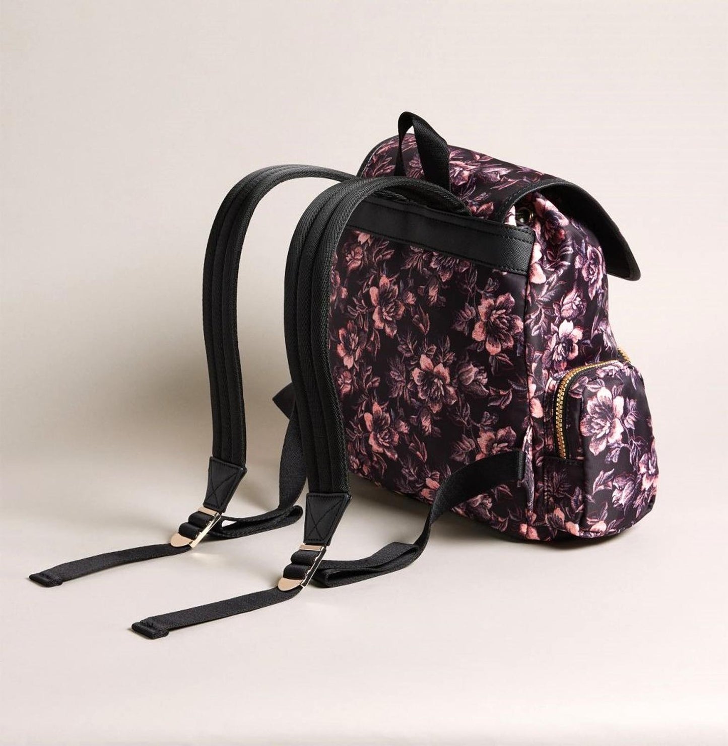 TED BAKER Ozanni Ladies 3D Glitch Floral Printed Backpack Black / Purple BNWT