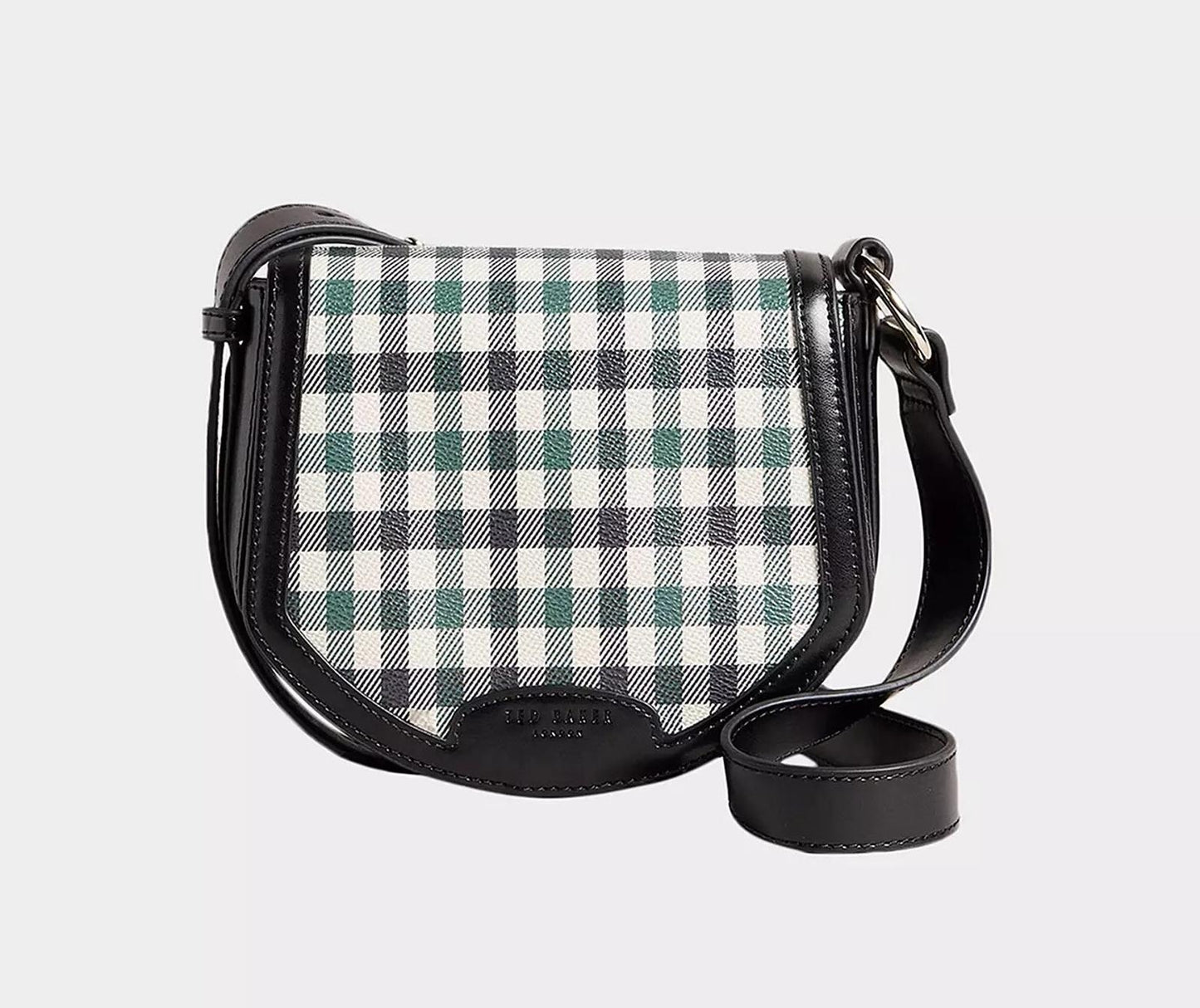 TED BAKER Checksi Black Faux Leather Check Cross Body Saddle Bag BNWT