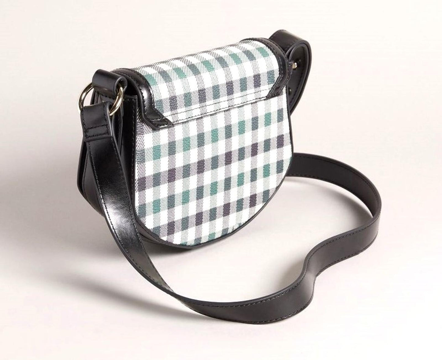 TED BAKER Checksi Black Faux Leather Check Cross Body Saddle Bag BNWT