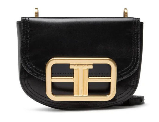TED BAKER Tiki Black Leather Statement T Mini Cross Body Saddle Bag BNWT