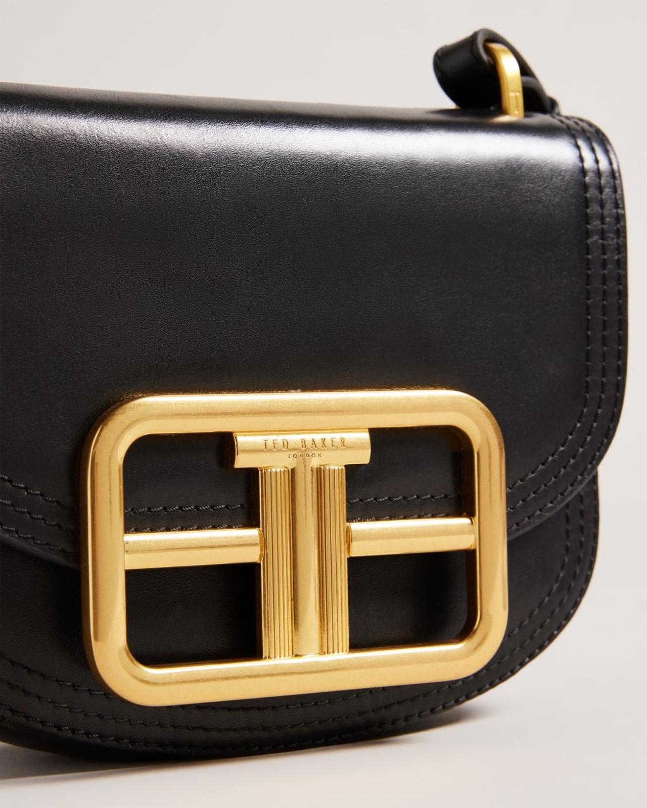 TED BAKER Tiki Black Leather Statement T Mini Cross Body Saddle Bag BNWT