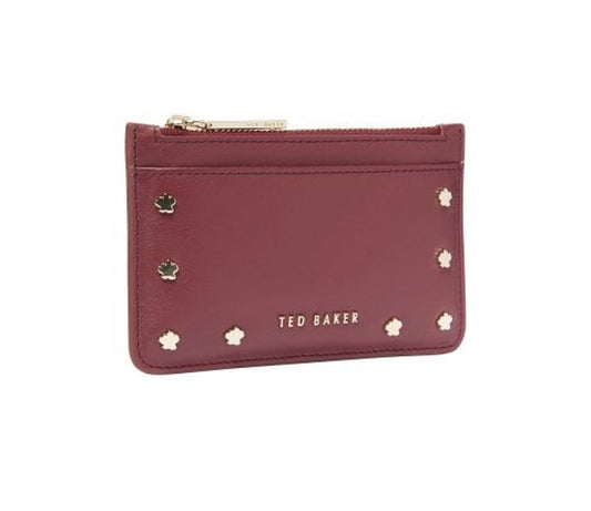 TED BAKER Pariys Leather Magnolia Stud Zipped Card Holder Wallet Purple BNWT
