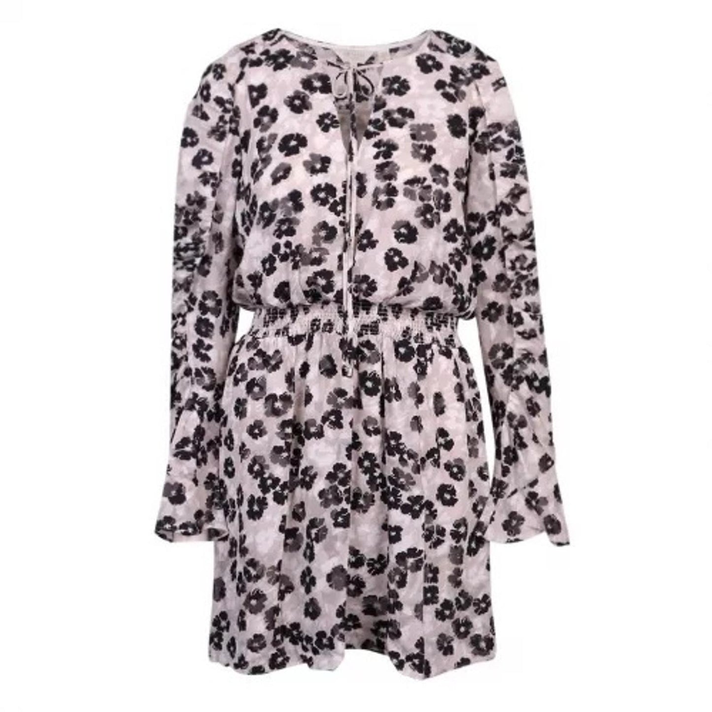 TED BAKER Felici Light Grey Floral Long Sleeve Ruched Mini Dress (4) UK14 BNWT