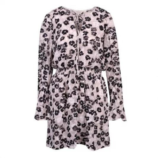 TED BAKER Felici Light Grey Floral Long Sleeve Ruched Mini Dress (5) UK16 BNWT