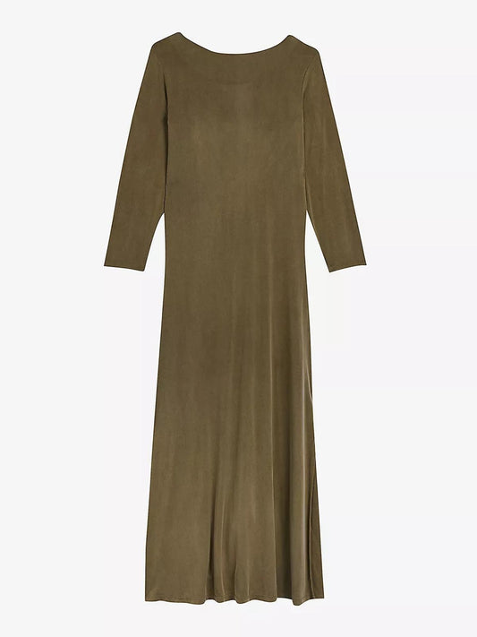 TED BAKER Neivaeth Ladies Khaki Green Open Twist Back Midi Dress (5) UK16 BNWT