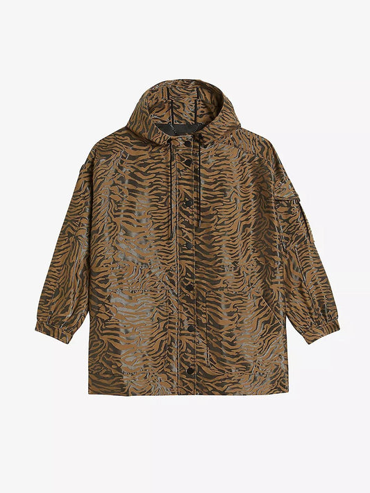 TED BAKER Neina Brown Black Sport Animal Jacquard Hooded Jacket (0) UK6 BNWT