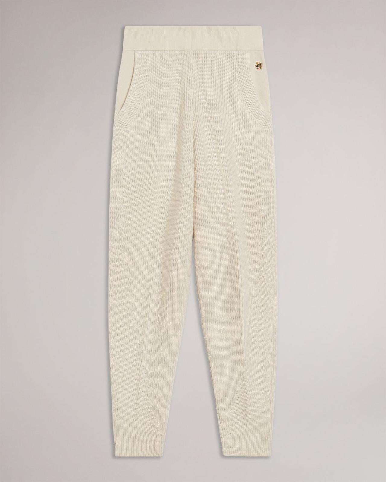 TED BAKER Juliiah Ladies Cream Engineered Knitted Jogger Trousers (1) UK8 BNWT