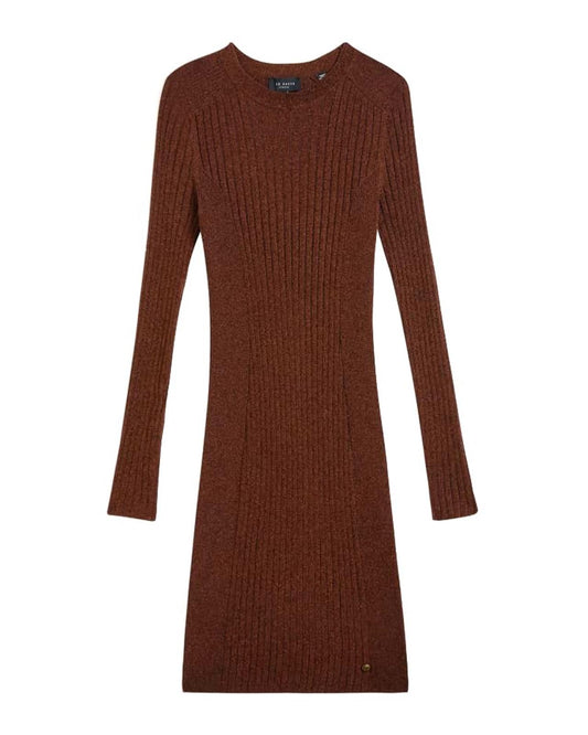 TED BAKER Nichola Camel Brown Metallic Bodycon Mini Knit Dress (2) UK10 BNWT