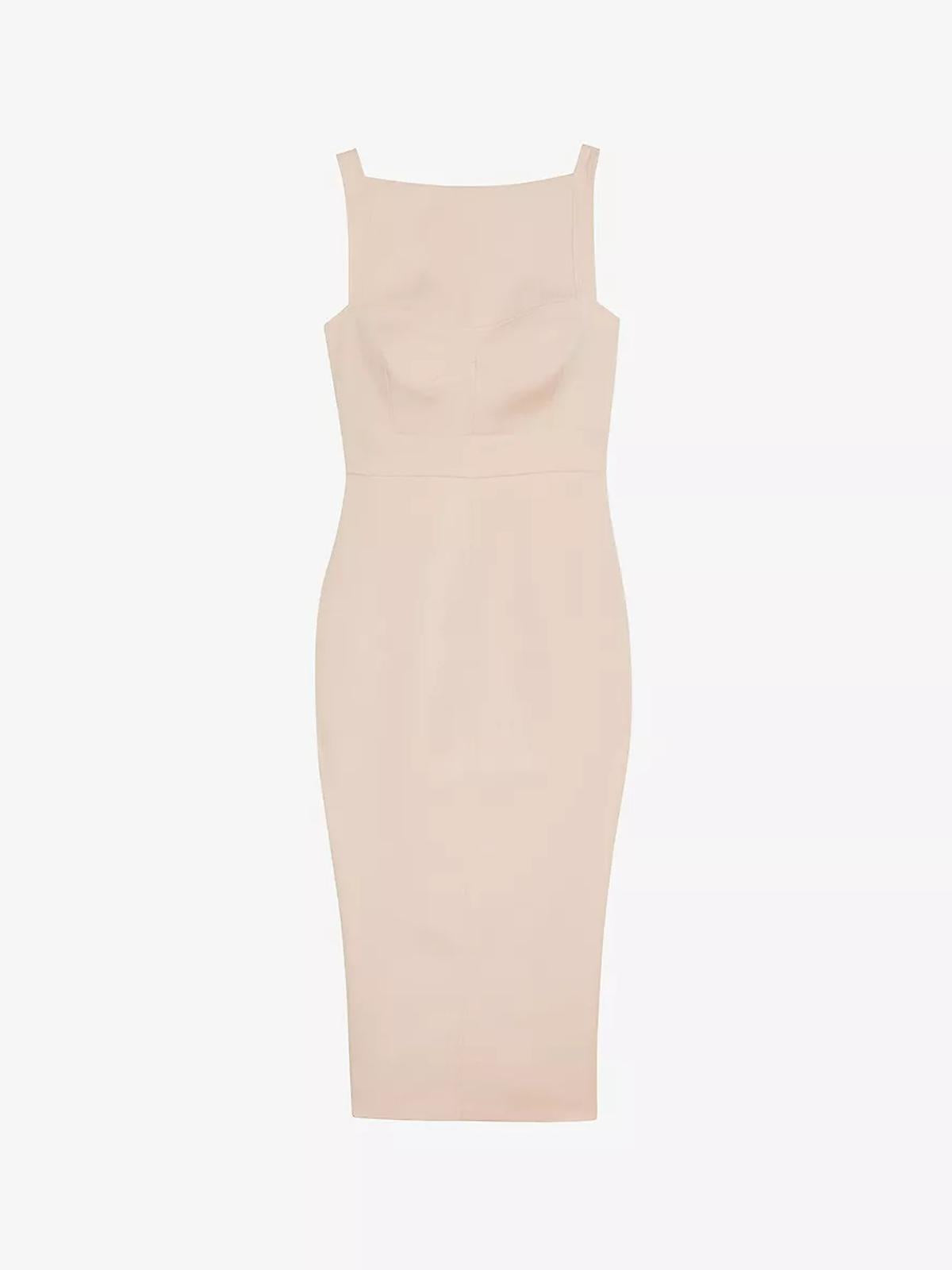 TED BAKER Klarika Pale Pink Midi Length Slit Back Bodycon Dress (0) UK6 BNWT