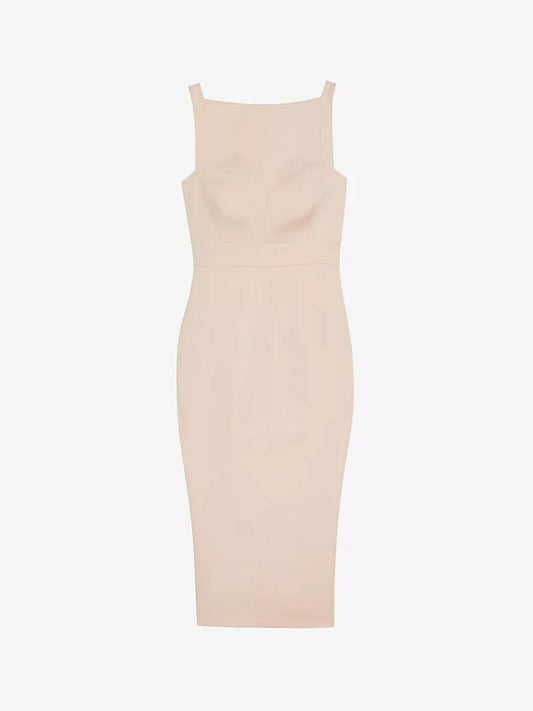 TED BAKER Klarika Pale Pink Midi Length Slit Back Bodycon Dress (5) UK16 BNWT