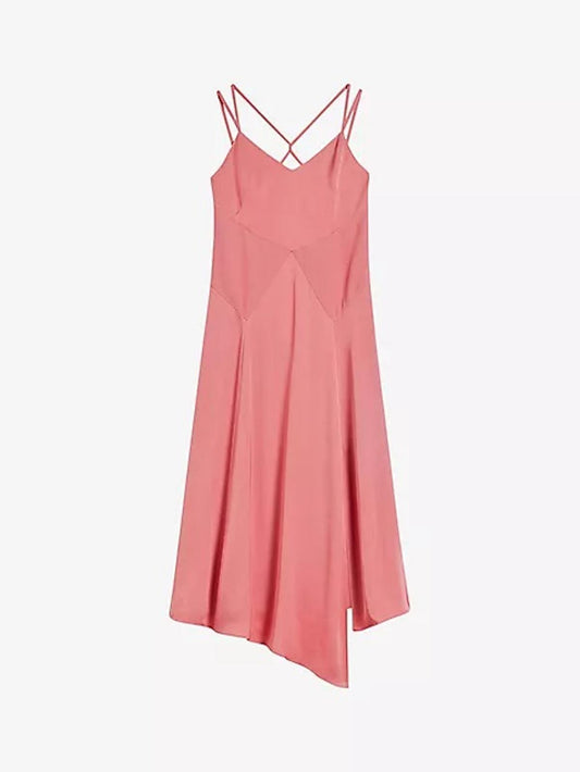 TED BAKER Odinne Dusty Pink Panelled Midi Slip Asymmetric Hem Dress 3 UK12 BNWT