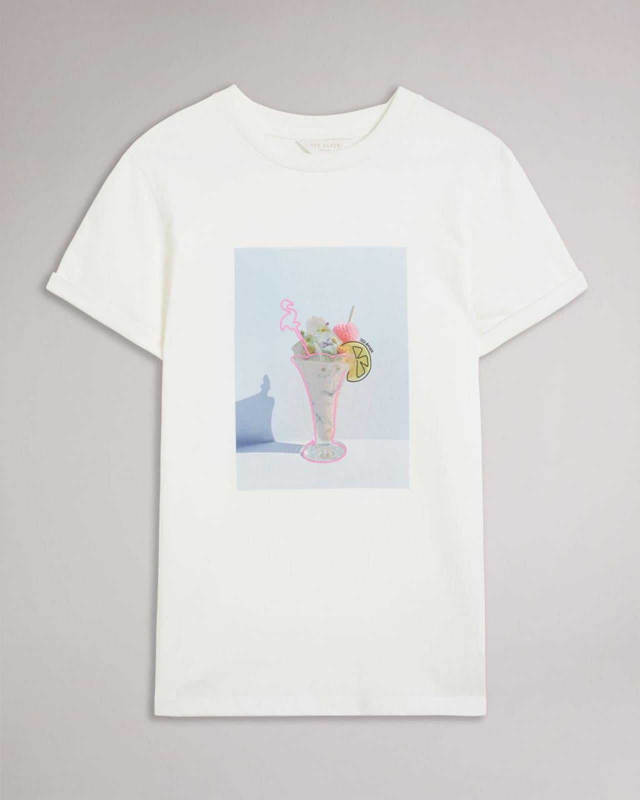 TED BAKER Cosmioz Ladies White Cotton Short Sleeve Cocktail T-shirt 2 UK10 BNWT
