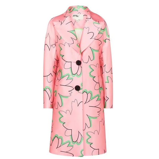 TED BAKER Cardea Ladies Pink All Over Print Single Breasted Long Coat L BNWT