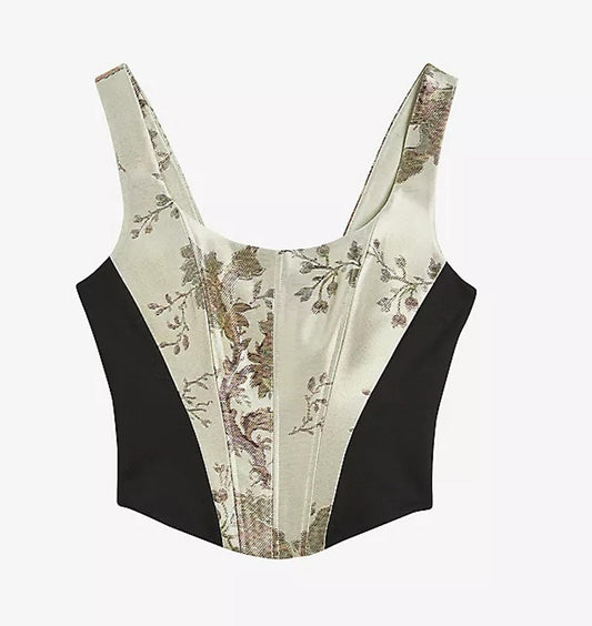 TED BAKER Otillii Camel Beige Scoop Neck Panelled Corset Top (4) UK14 BNWT