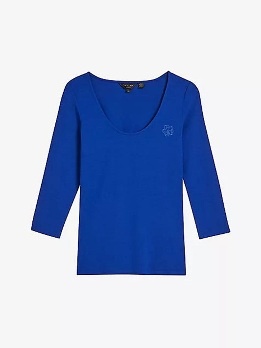 TED BAKER Carsha Ladies Blue Fitted Scoop Neck 3/4 Sleeve Top (3) UK12 BNWT