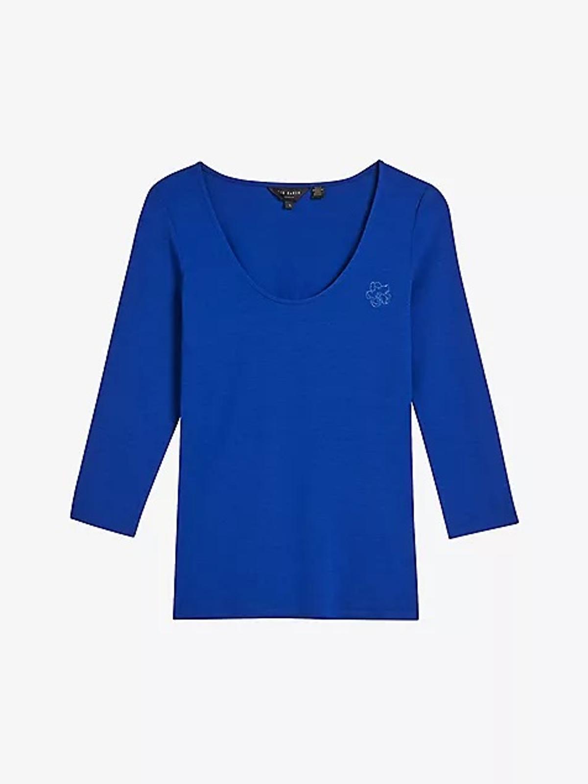 TED BAKER Carsha Ladies Blue Fitted Scoop Neck 3/4 Sleeve Top (4) UK14 BNWT