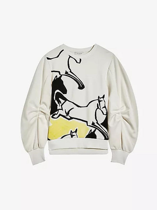 TED BAKER Horssa Ladies Ivory Statement Sleeve Crew Sweatshirt (2) UK10 BNWT