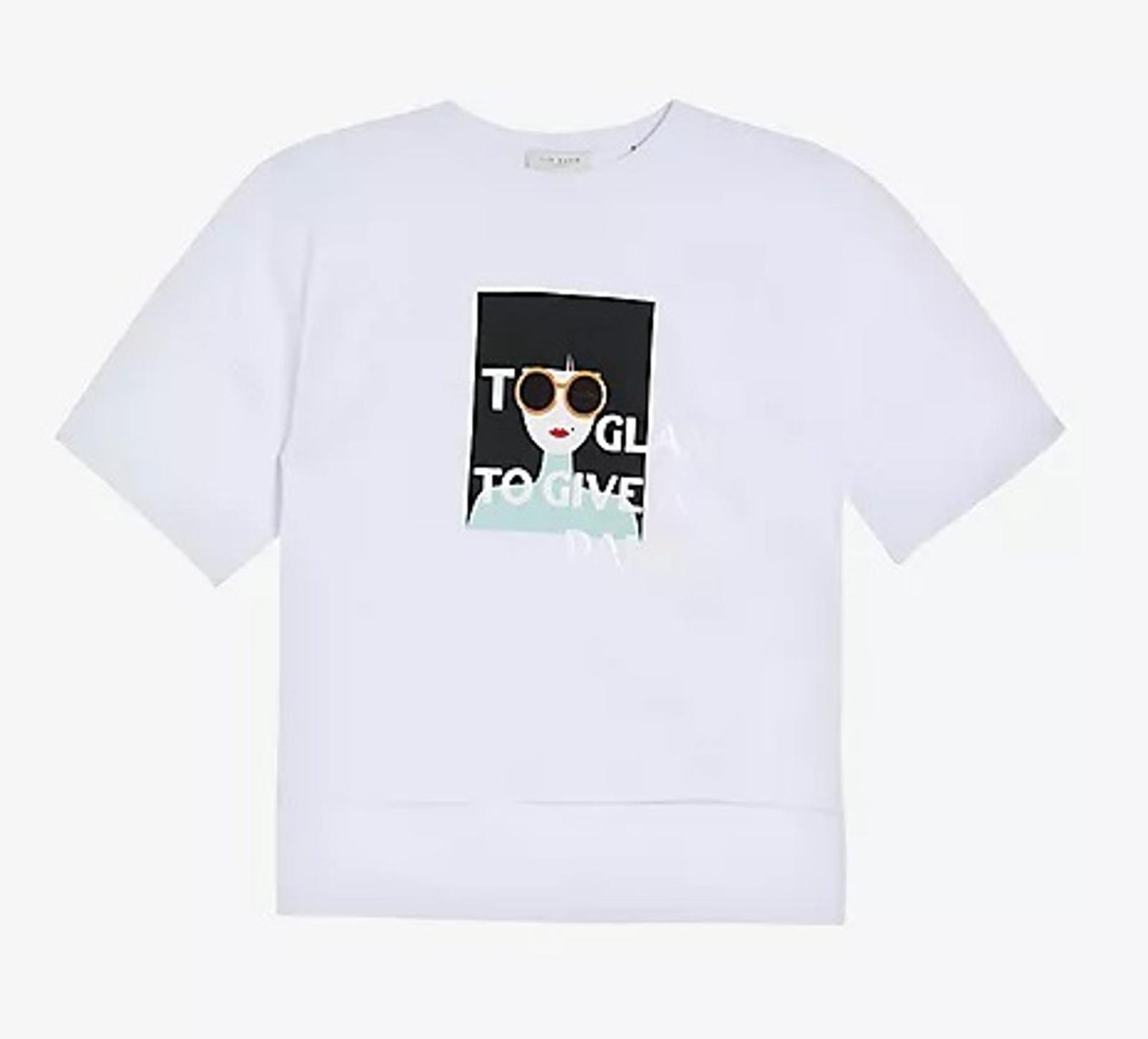 TED BAKER Deeva Ladies White Cotton Short Sleeved Graphic T-Shirt 4 UK14 BNWT