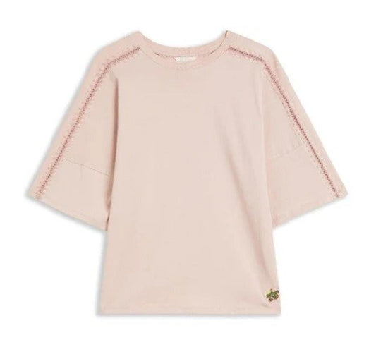 TED BAKER Peyrrie Pink Cotton Zig Zag Stich Short Sleeve T-Shirt 1 UK8 BNWT
