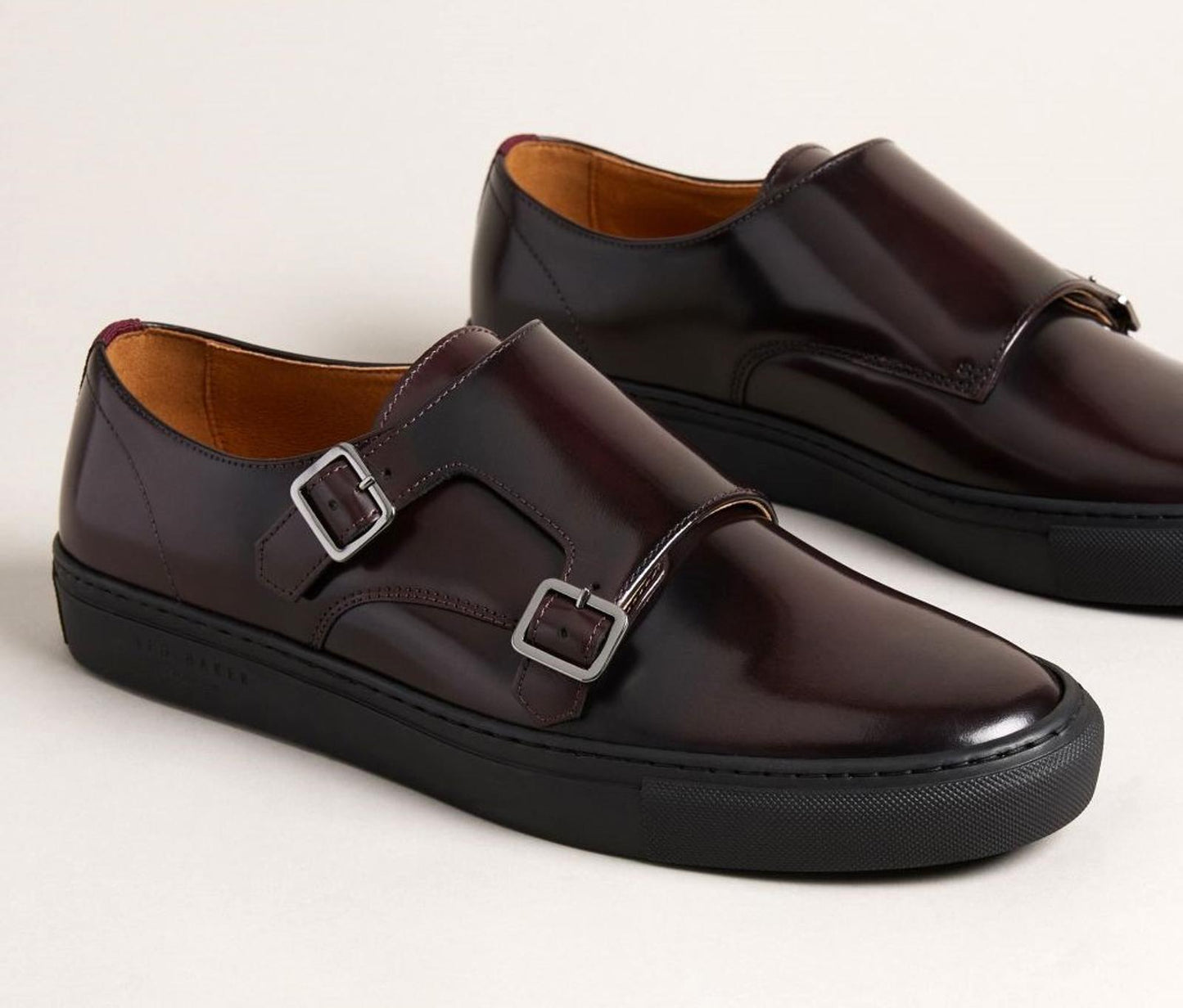 TED BAKER Donnel Oxblood Brown Hybrid Hi Shine Double Monk Shoe EU44 UK10 BNIB