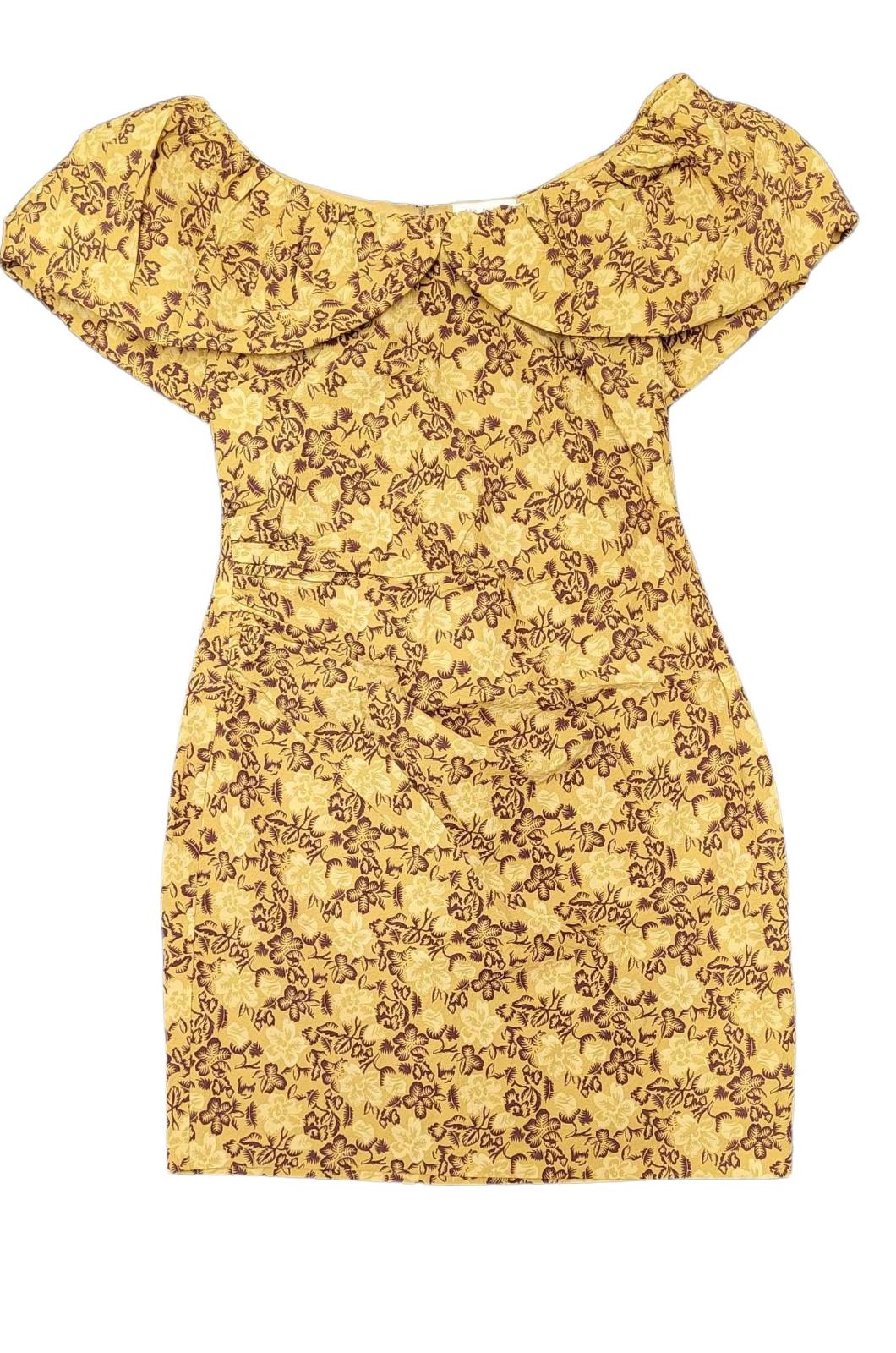 TED BAKER Ondina Seersucker Capelet Ruched Mini Dress Yellow 1 UK8 BNWT RRP175