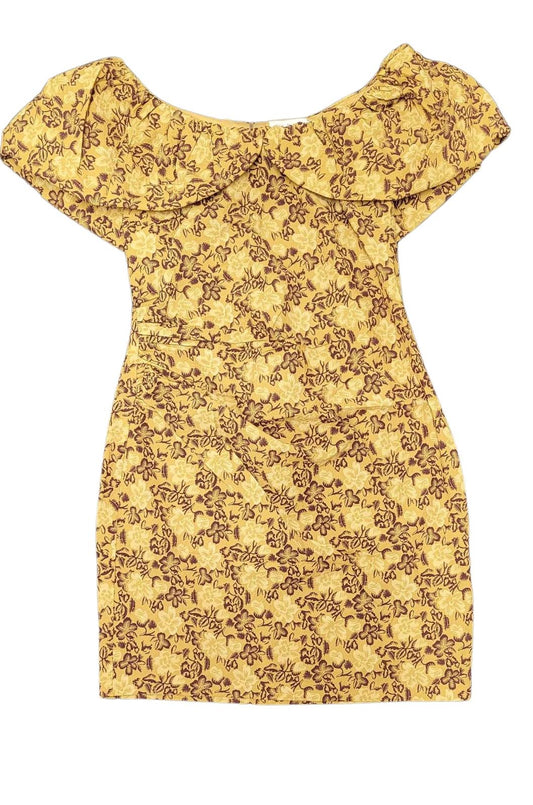 TED BAKER Ondina Seersucker Capelet Ruched Mini Dress Yellow 5 UK16 BNWT RRP175
