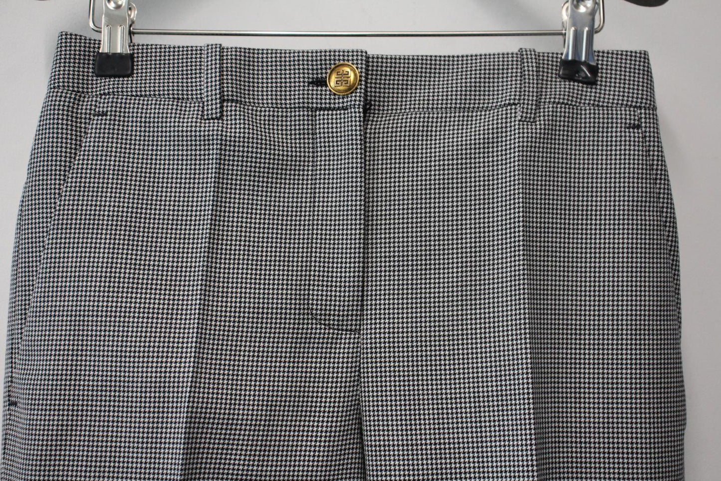 GIVENCHY Ladies Black & White Houndstooth Wool Slim Trousers Size 34 W28 L29 NEW