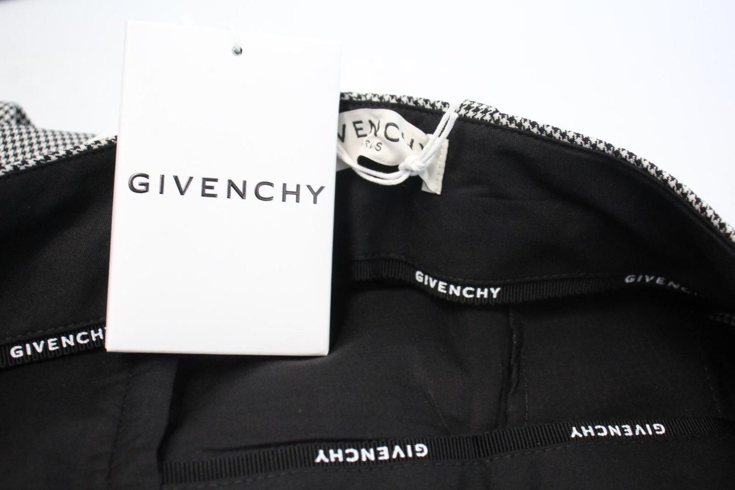GIVENCHY Ladies Black & White Houndstooth Wool Slim Trousers Size 34 W28 L29 NEW