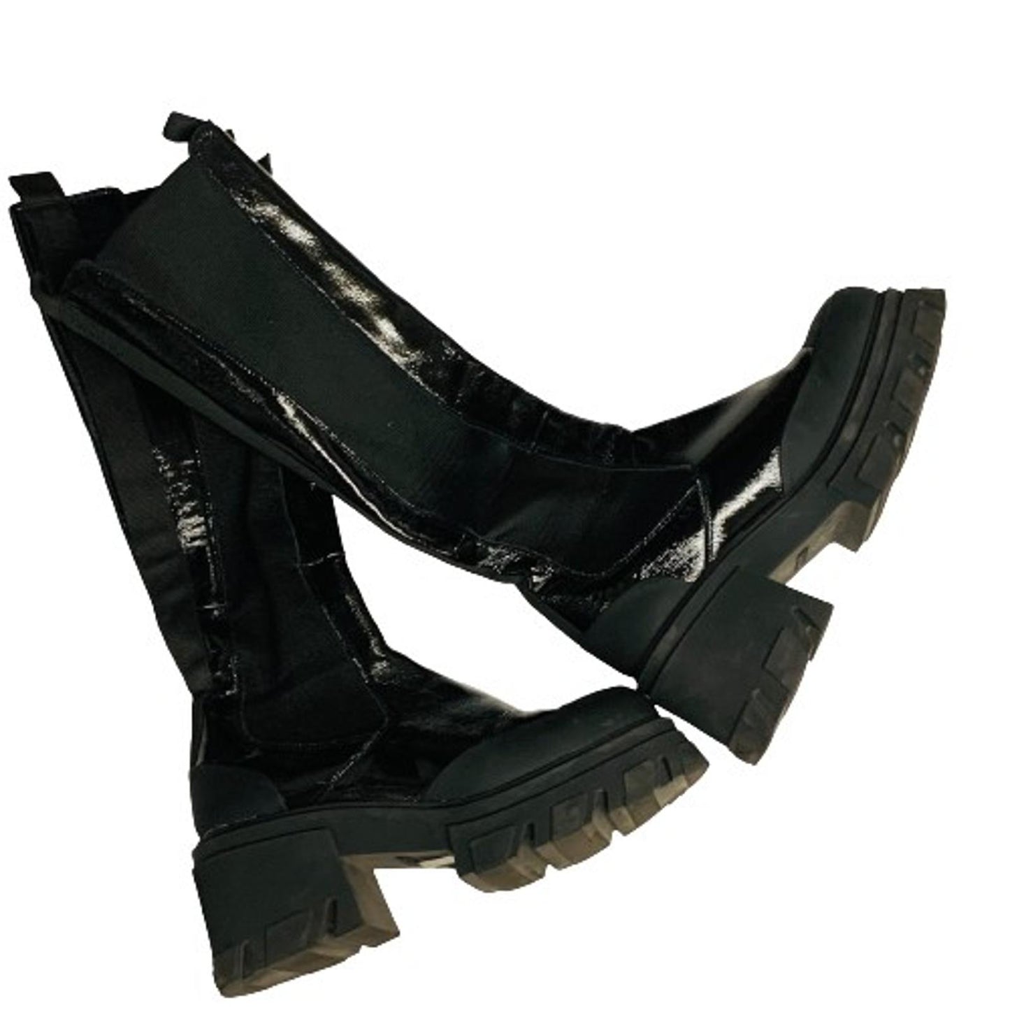 GANNI Ladies Black Tall Calf Gusset Chelsea 80 High Boot Biker UK7 NEW