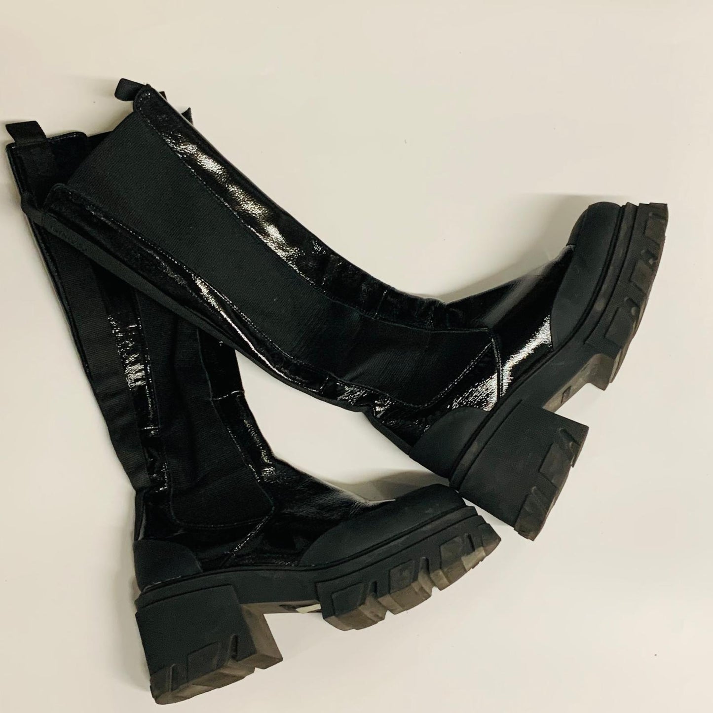 GANNI Ladies Black Tall Calf Gusset Chelsea 80 High Boot Biker UK7 NEW