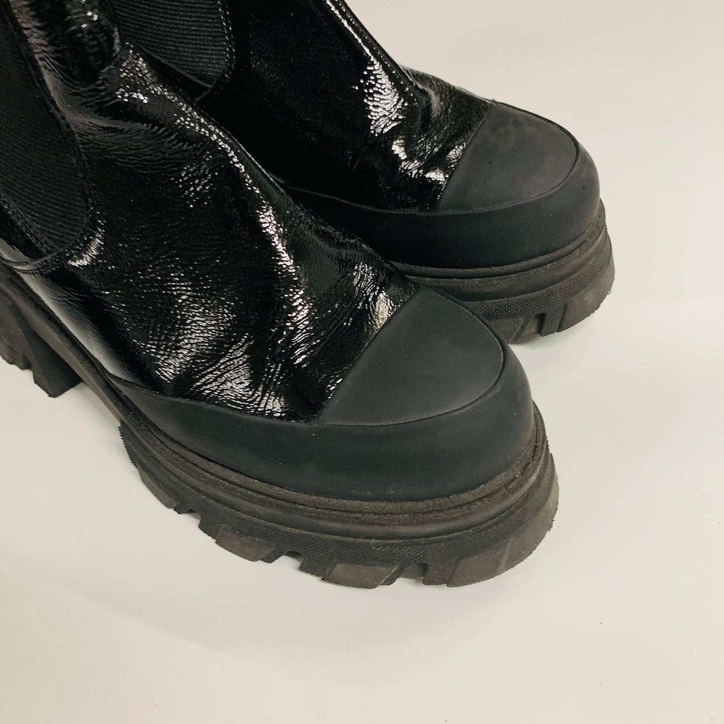 GANNI Ladies Black Tall Calf Gusset Chelsea 80 High Boot Biker UK7 NEW