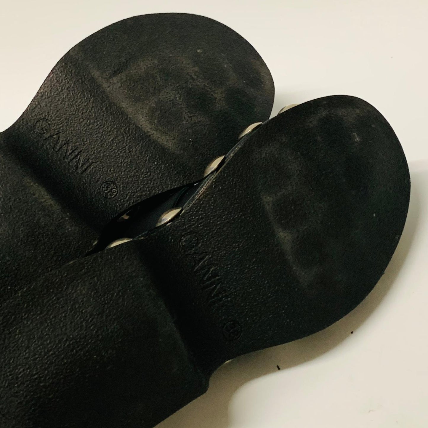 GANNI Ladies Black Slip On Clog Studded Wooden Sandal Shoe Leather UK5 NEW