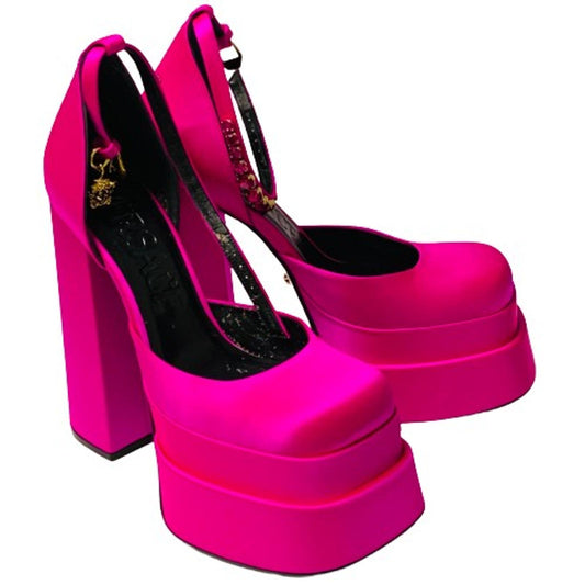 VERSACE Ladies Pink Neon Hi-Heel Platform 155 Pump Ankle Strap Shoe UK5.5 NEW