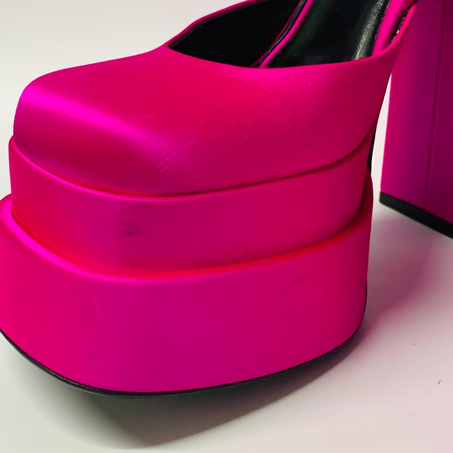 VERSACE Ladies Pink Neon Hi-Heel Platform 155 Pump Ankle Strap Shoe UK5.5 NEW