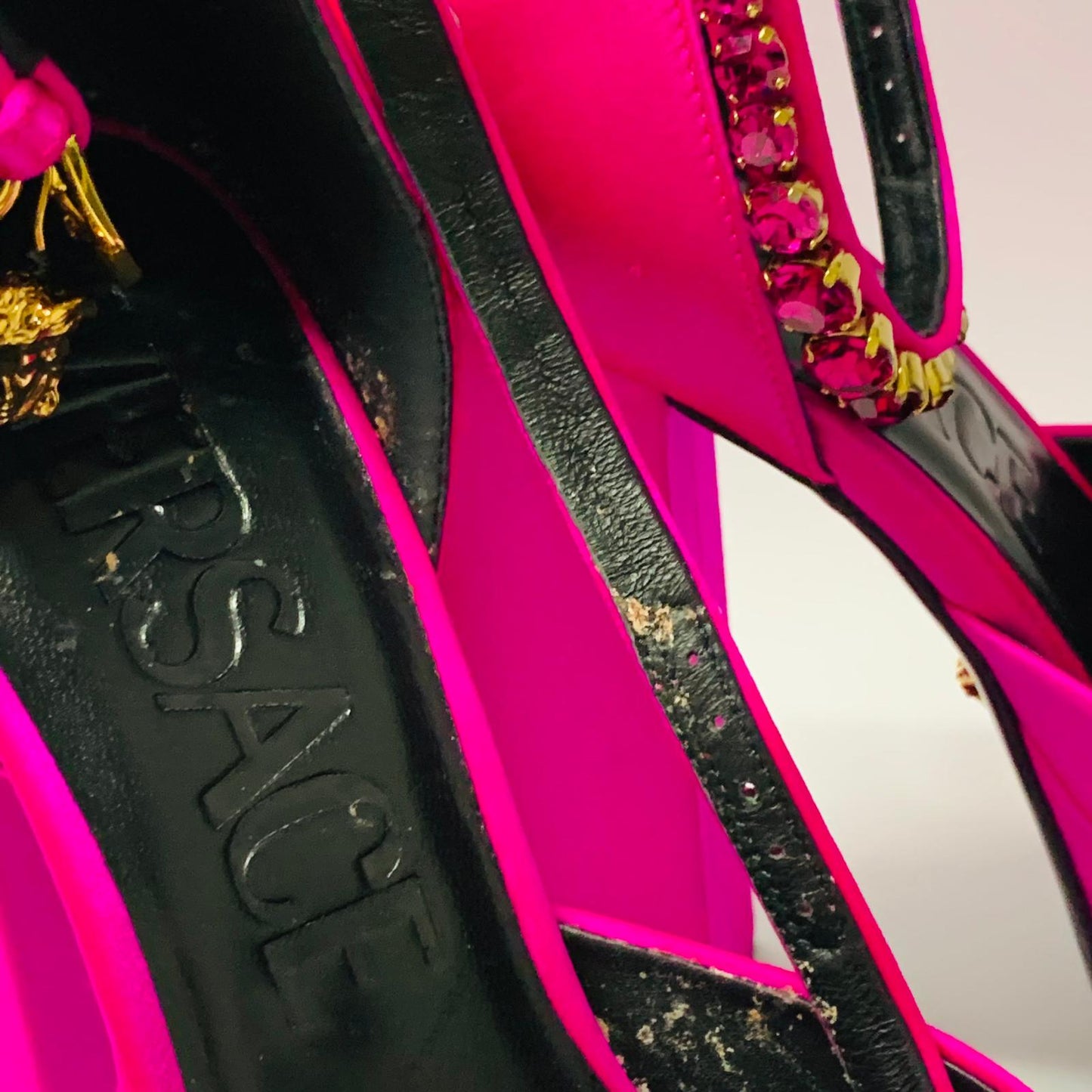 VERSACE Ladies Pink Neon Hi-Heel Platform 155 Pump Ankle Strap Shoe UK5.5 NEW