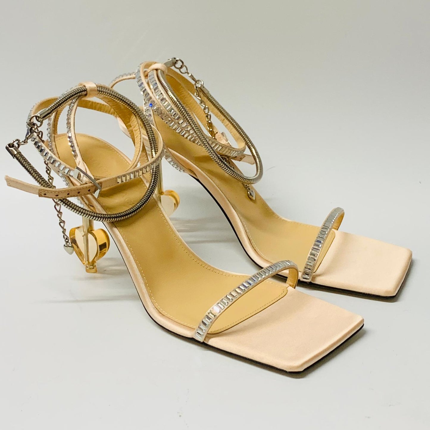 MACH & MACH Ladies Beige Crystal Embellished Heart High Heel Strappy UK5.5 NEW