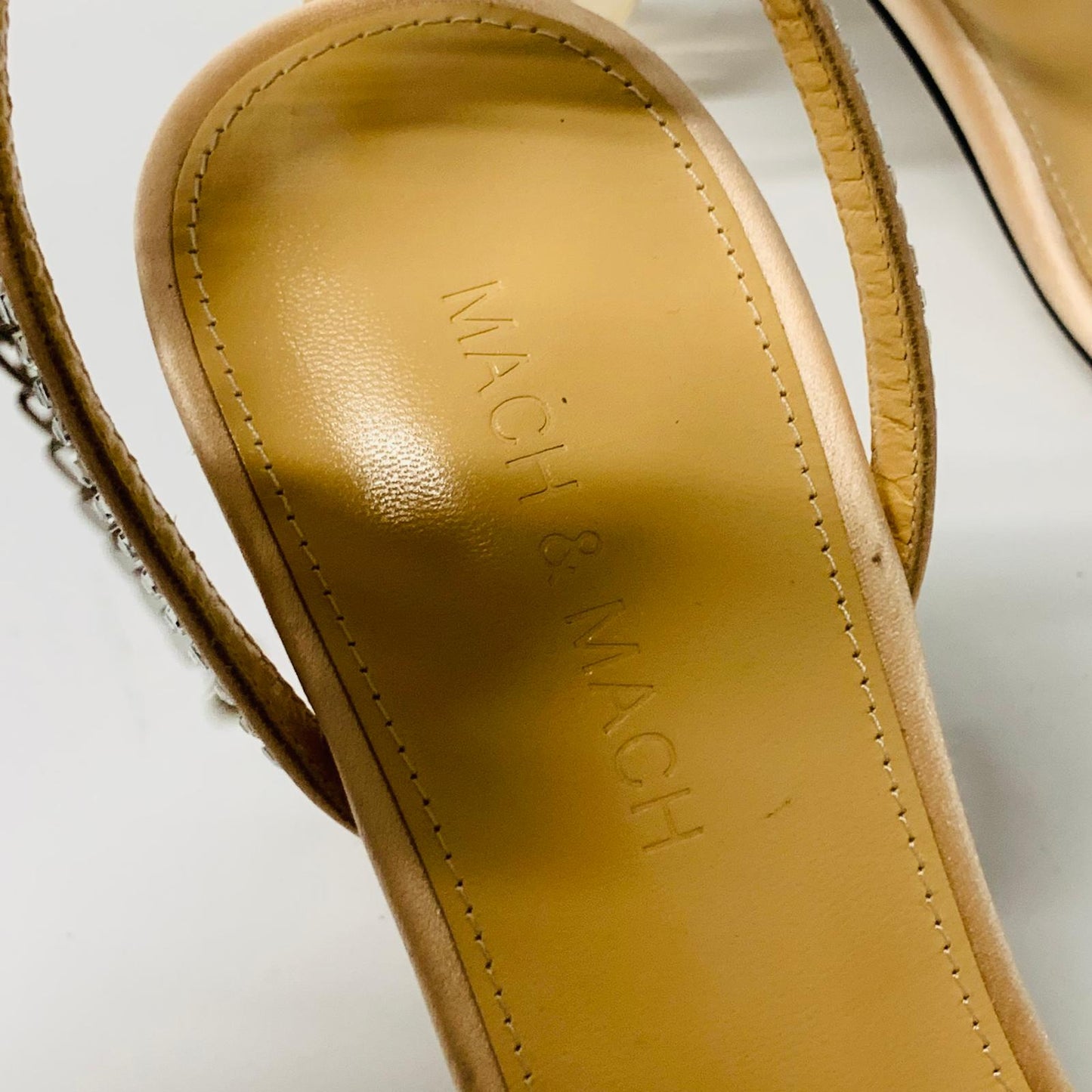 MACH & MACH Ladies Beige Crystal Embellished Heart High Heel Strappy UK5.5 NEW