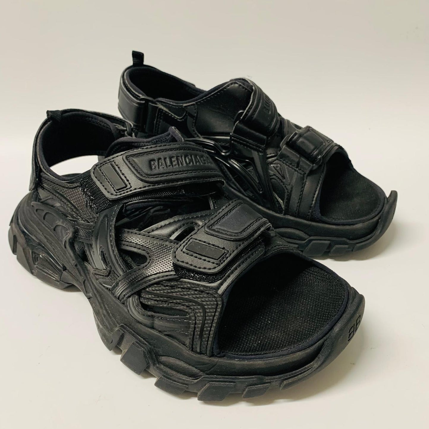 BALENCIAGA Ladies Black Track Sandal Strap Trainer Sneaker Leather UK5 NEW
