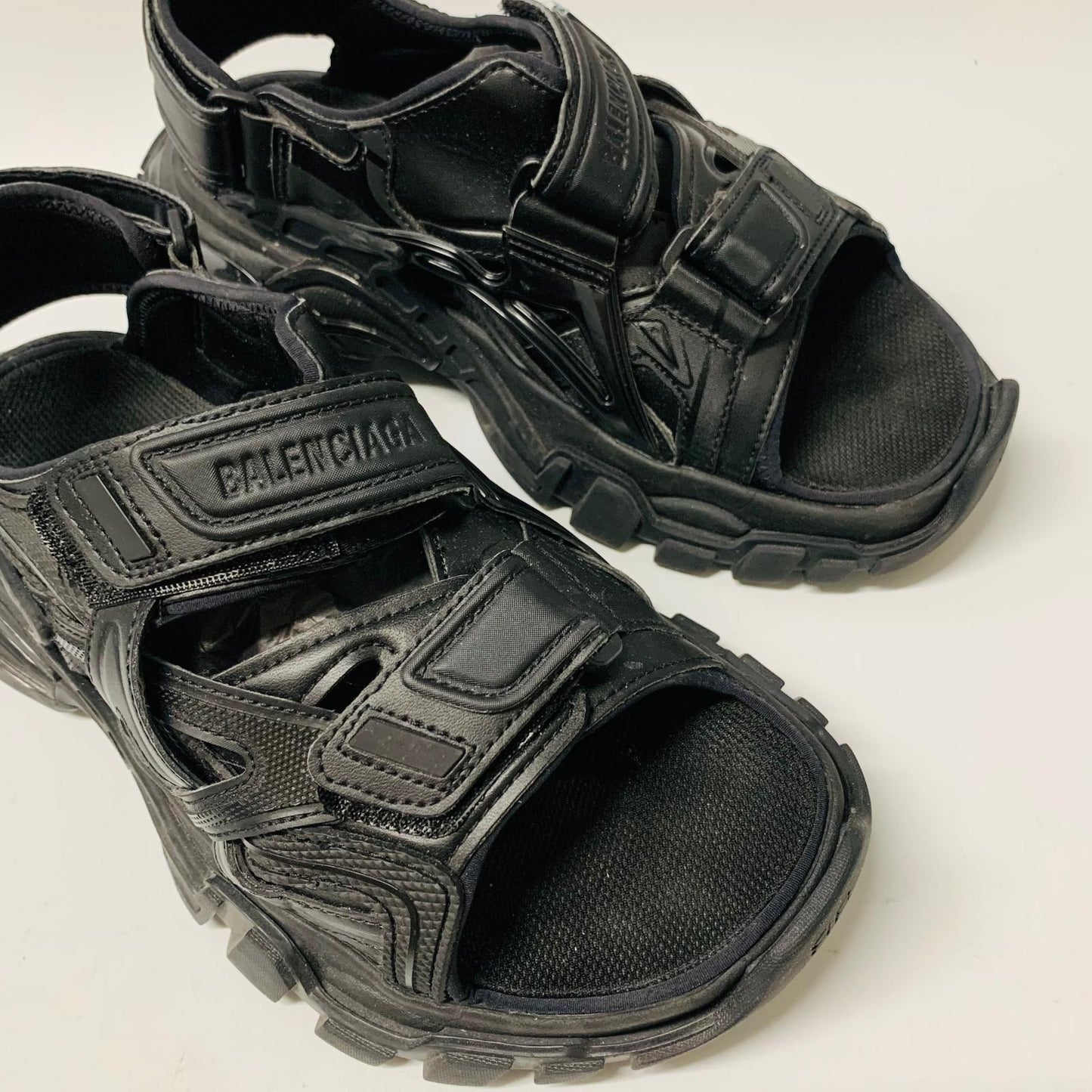 BALENCIAGA Ladies Black Track Sandal Strap Trainer Sneaker Leather UK5 NEW