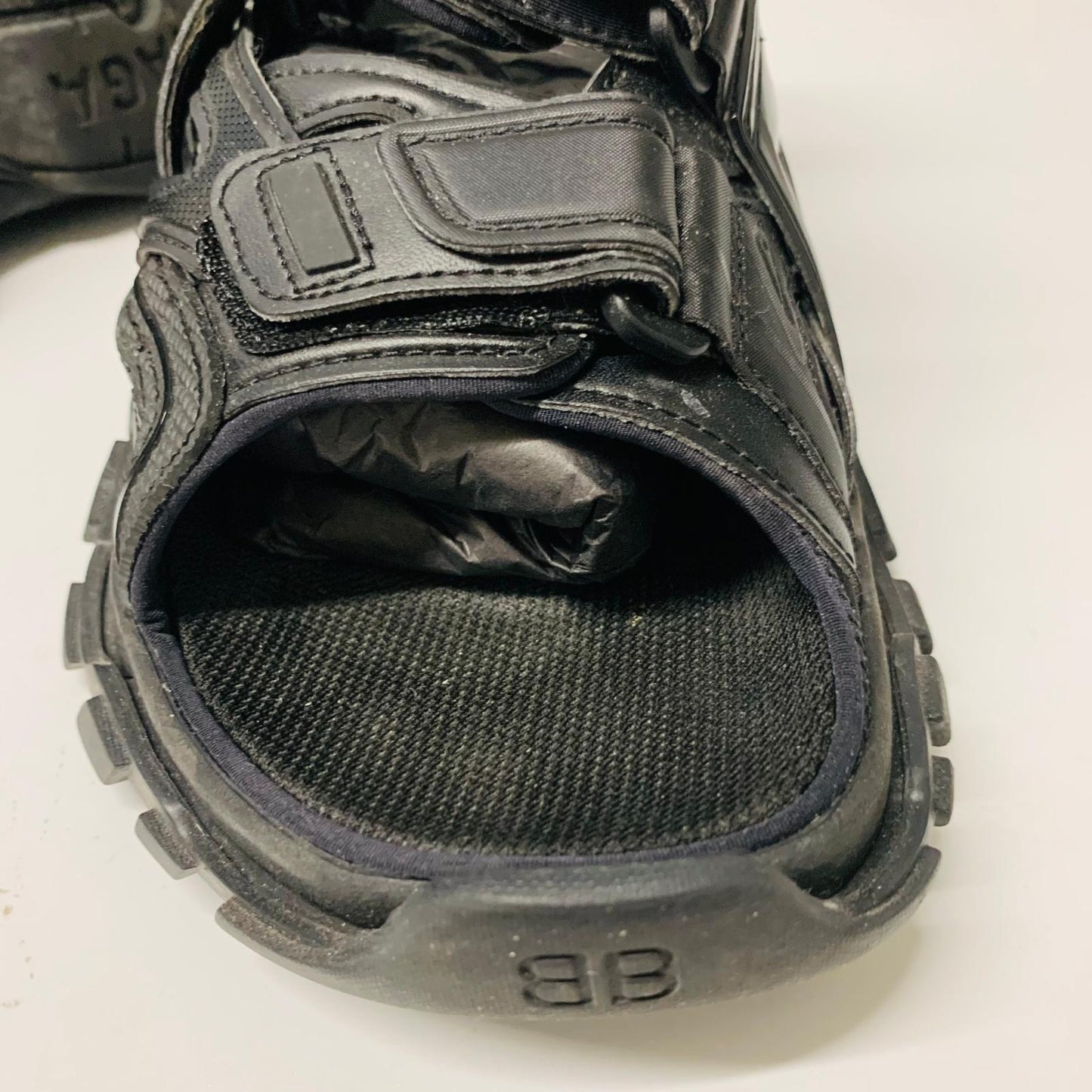 BALENCIAGA Ladies Black Track Sandal Strap Trainer Sneaker Leather UK5 NEW