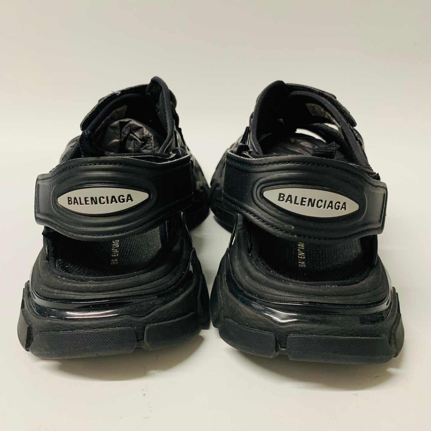 BALENCIAGA Ladies Black Track Sandal Strap Trainer Sneaker Leather UK5 NEW