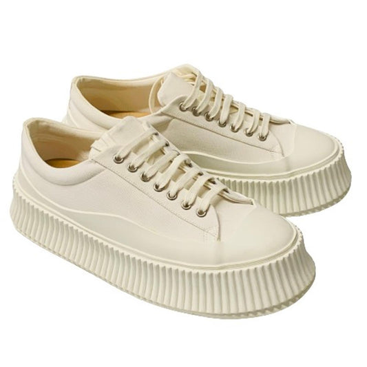 JIL SANDER Ladies White Platform Classic Sneaker Canvas Trainer Sneaker UK7 NEW