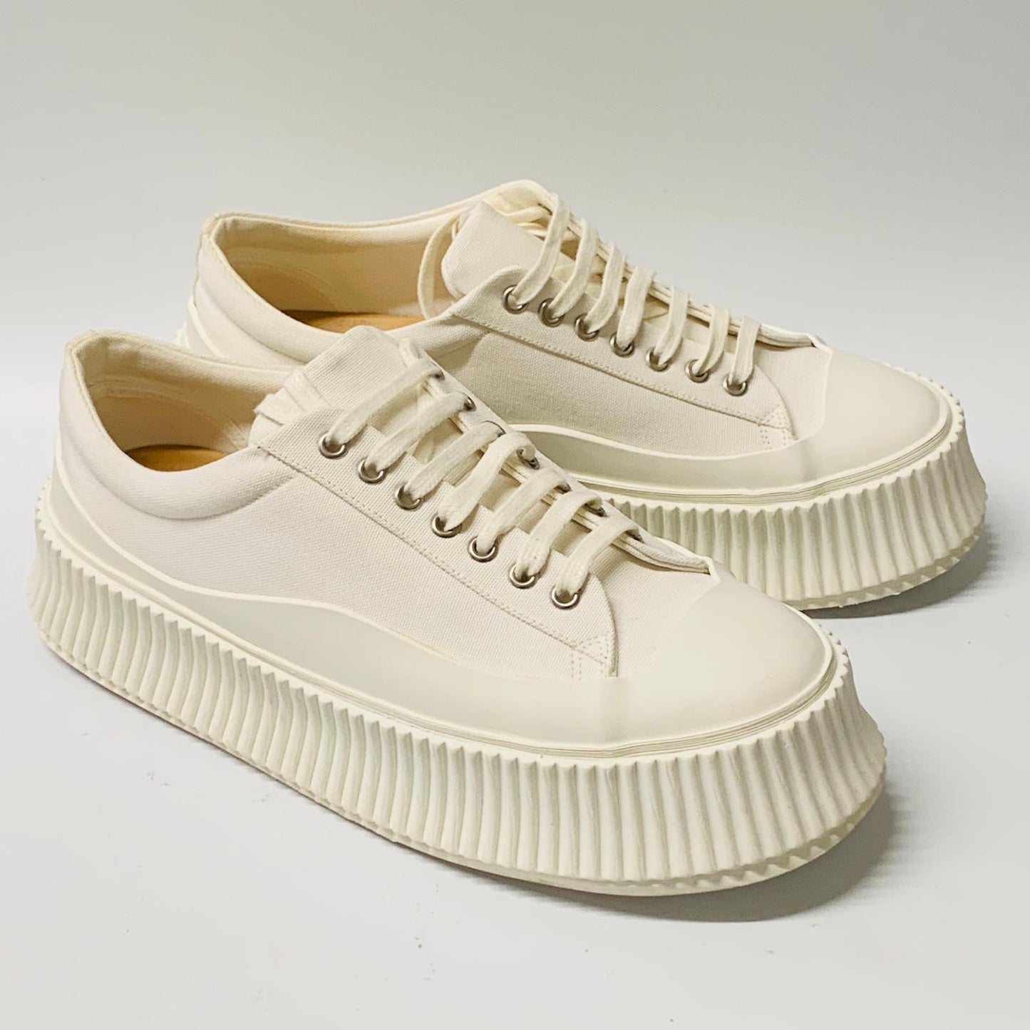 JIL SANDER Ladies White Platform Classic Sneaker Canvas Trainer Sneaker UK7 NEW